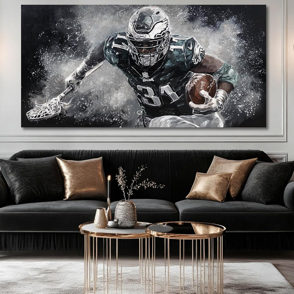 WINKAILIN Large American Football Canvas Artwork with Modern Sports Athlete Painting Poster for Bedroom Living Room Office Gym Wall Decoration 29x58 Inch