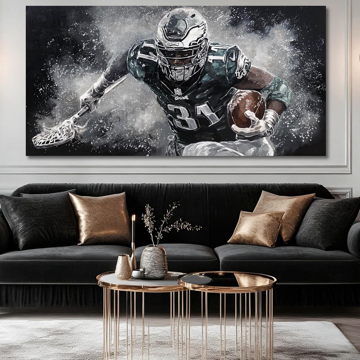 WINKAILIN Large American Football Canvas Artwork with Modern Sports Athlete Painting Poster for Bedroom Living Room Office Gym Wall Decoration 29x58 Inch