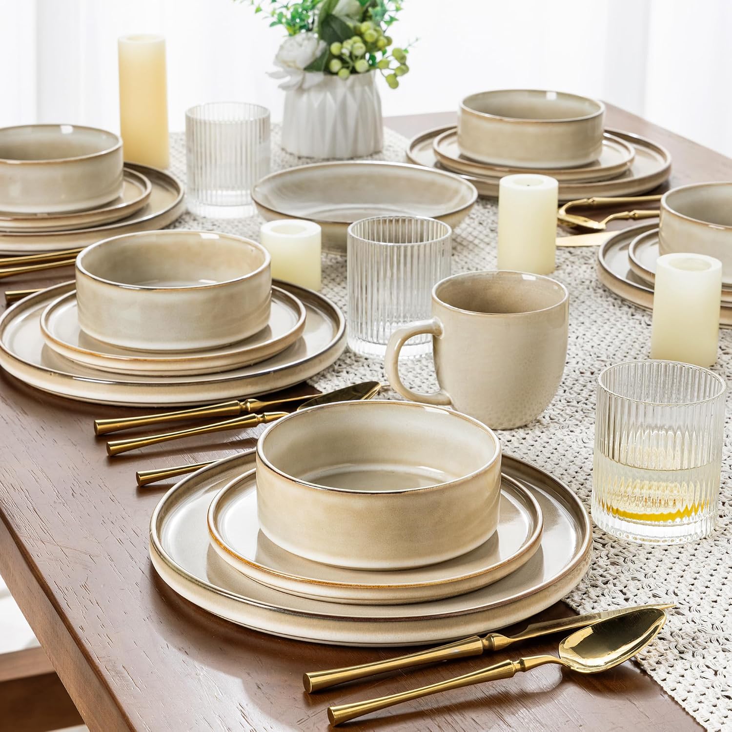 AmorArc Ceramic Dinnerware Sets, Handmade Reactive Glaze Stoneware Plates and Bowls Sets,Highly Chip and Crack Resistant | Dishwasher & Microwave Safe Dishes Set, Service for 8 (24pc)