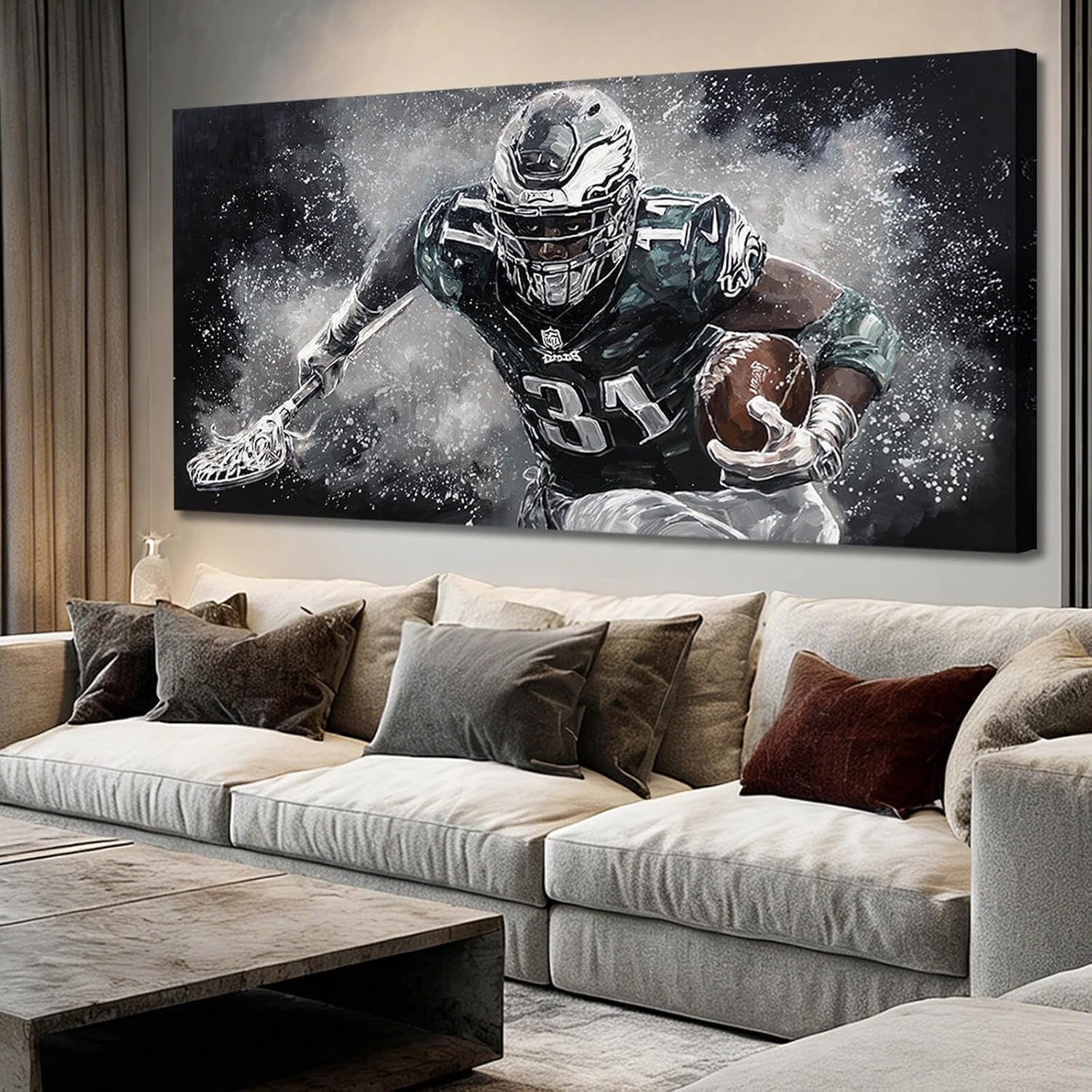 WINKAILIN Large American Football Canvas Artwork with Modern Sports Athlete Painting Poster for Bedroom Living Room Office Gym Wall Decoration 29x58 Inch