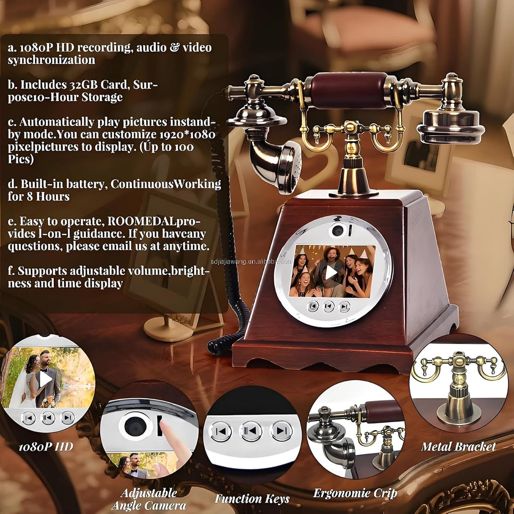 New Video Audio Guest Book Wedding Phone, 128G 1080P HD Video Audio Phone Guestbook, Creative Record Audio GuestBook for Wedding Bridal Shower, Birthday, Graduations, Baby Shower(A)