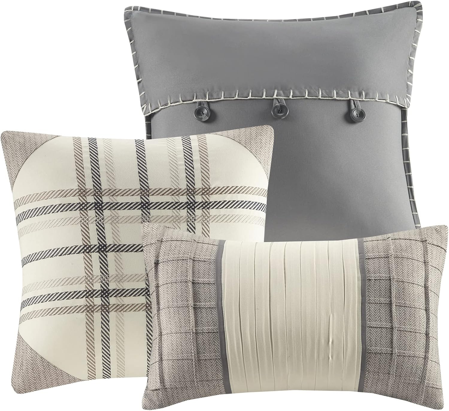 Madison Park Reversible Quilt Cabin Lifestyle Plaid Design - All Season, Breathable Coverlet Bedspread Bedding Set, Matching Shams, King/Cal King(104'x92'), Neutral 6 Piece