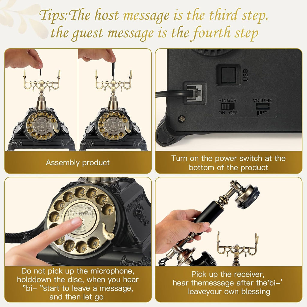 Audio Guest Book Wedding Phone, Audio Guest Book Record Customized Audio Messages Guest Book Alternatives Classic Retro Phone for Parties Birthdays Rentals Confessions Special Occasions (Black)
