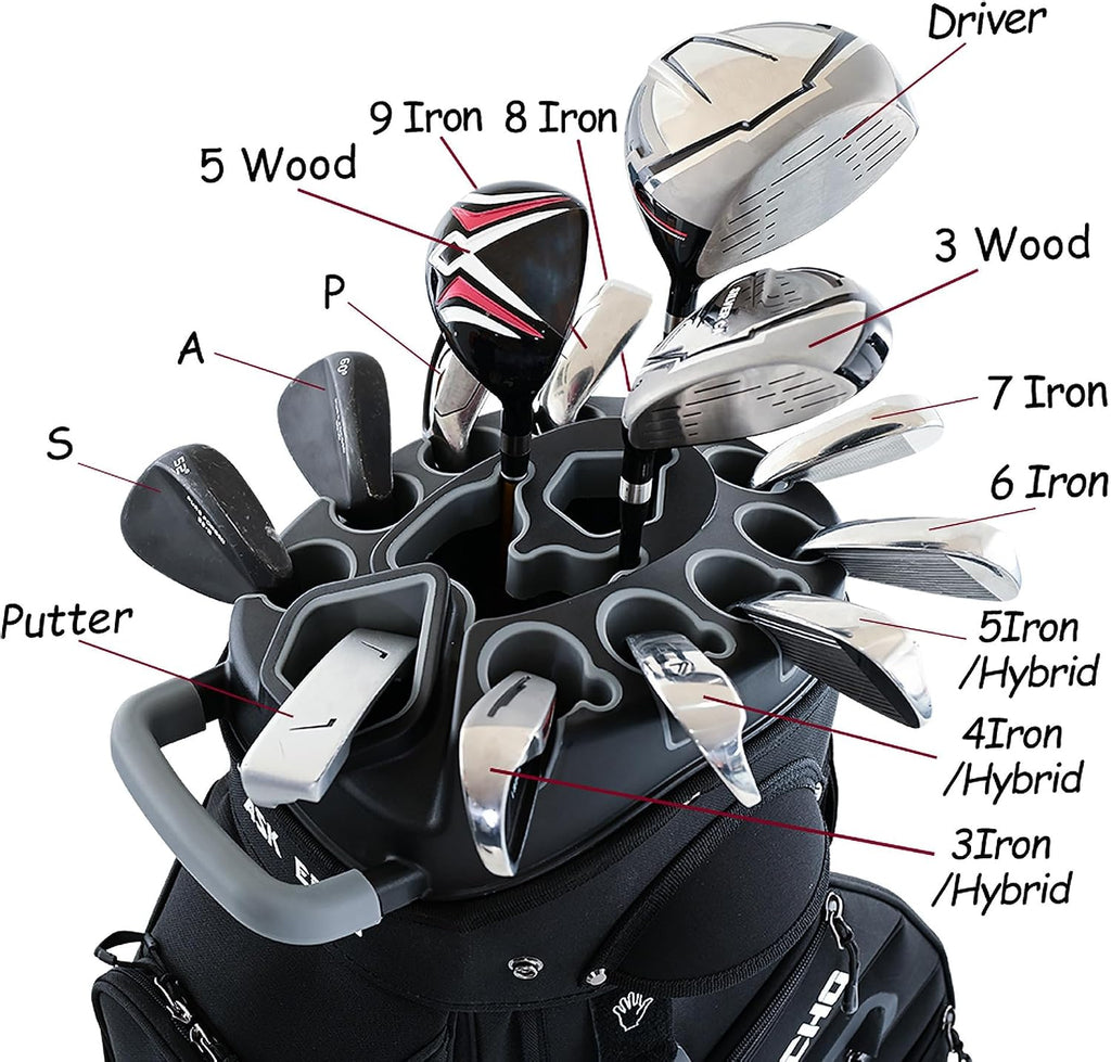 ASK ECHO T-Lock Golf Cart Bag with 14 Way Organizer Divider Top, Premium Cart Bag with Handles and Rain Cover, for Men