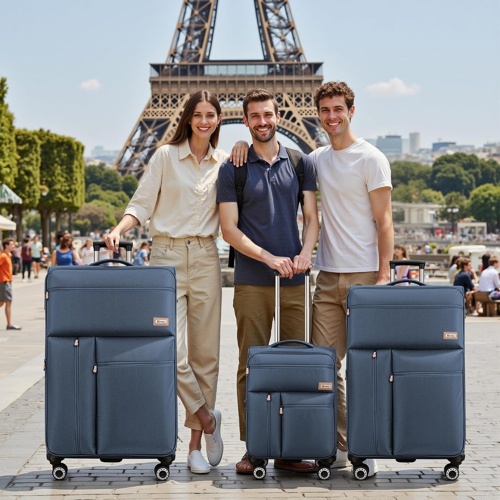 3-Piece Luggage Set (20/26/30 Inch)-Expandable 20% Luggage Set with Front Open Pocket,Lightweight Durable Soft Suitcase Sets w/Double Spinner Wheels &TSA LOCK,Navy