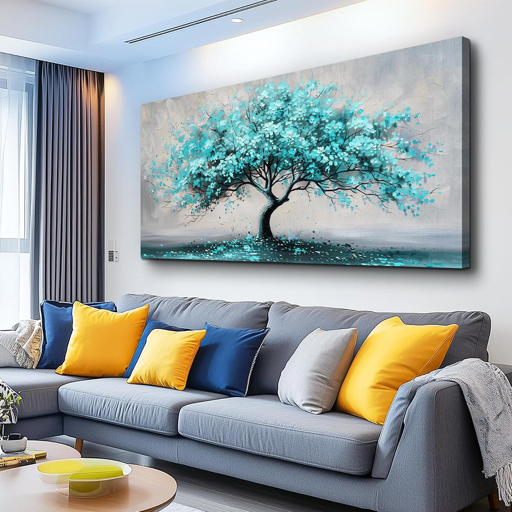 KELIYUAN Framed Wall Art For Living Room Large Wall Decor For Bedroom Modern Office Decorations Paintings Blue Green Tree Wall Pictures Artwork Room Canvas Prints Home Decor Aesthetic 30'x60'