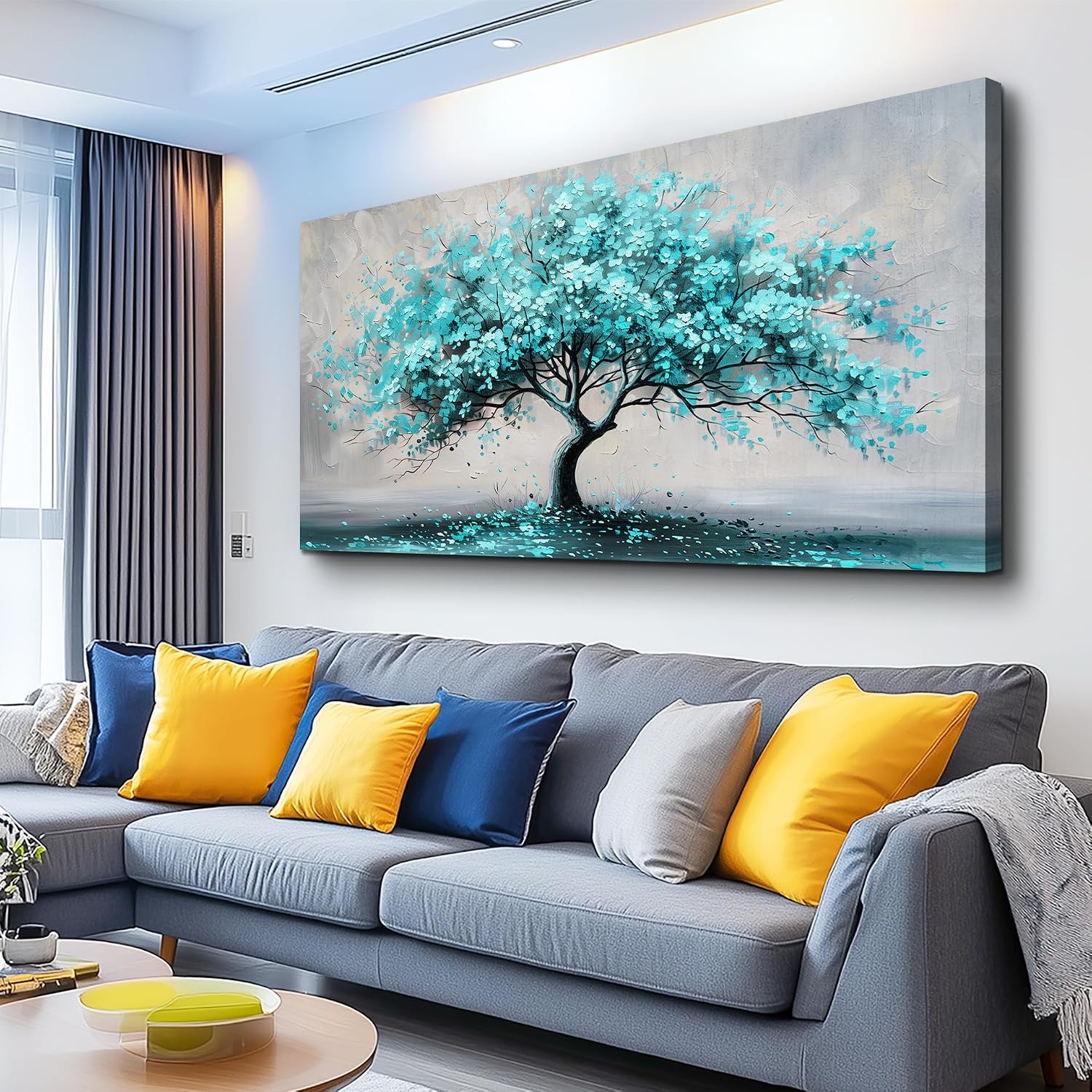 KELIYUAN Framed Wall Art For Living Room Large Wall Decor For Bedroom Modern Office Decorations Paintings Blue Green Tree Wall Pictures Artwork Room Canvas Prints Home Decor Aesthetic 30'x60'