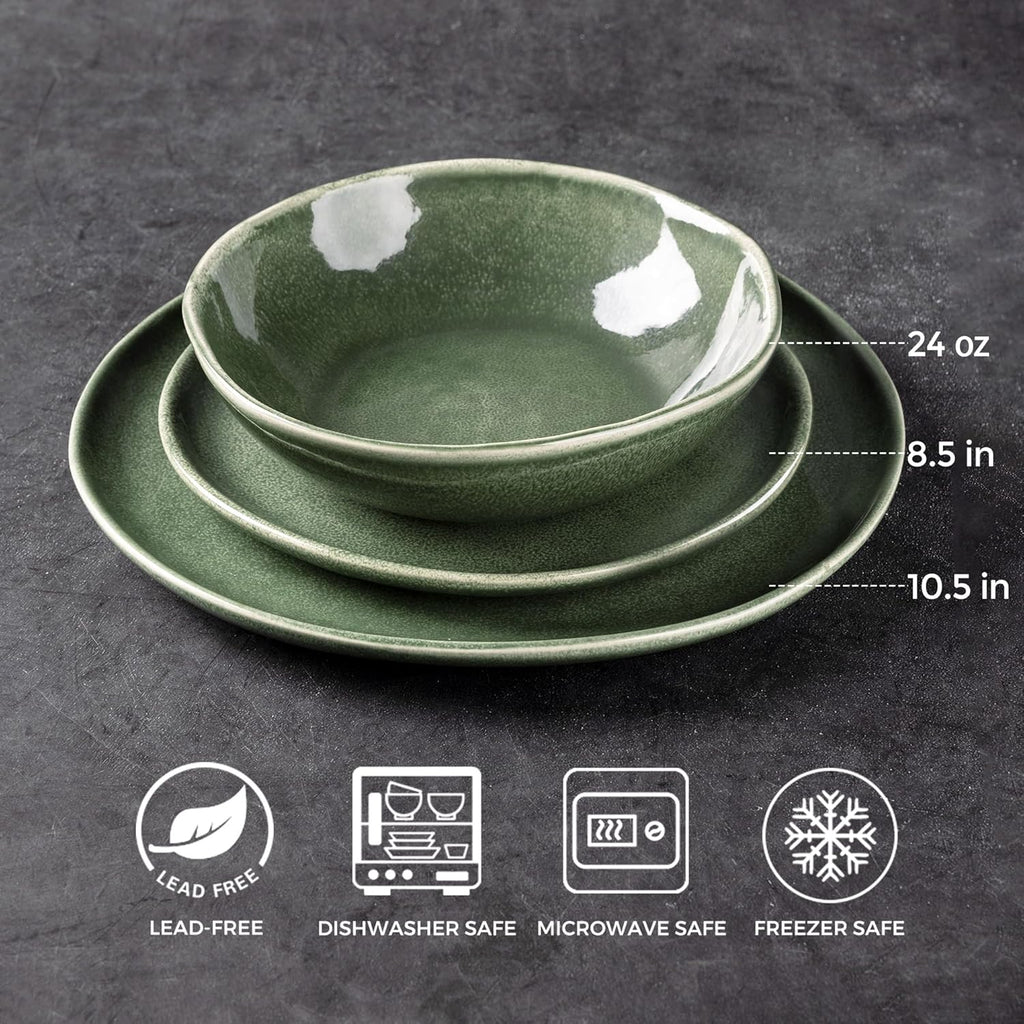 AmorArc Ceramic Dinnerware Sets,Handmade Reactive Glaze Stoneware Plates and Bowls Sets,Highly Scratch Resistant | Dishwasher & Microwave Safe Dishes Set,Service for 8 (24pc)