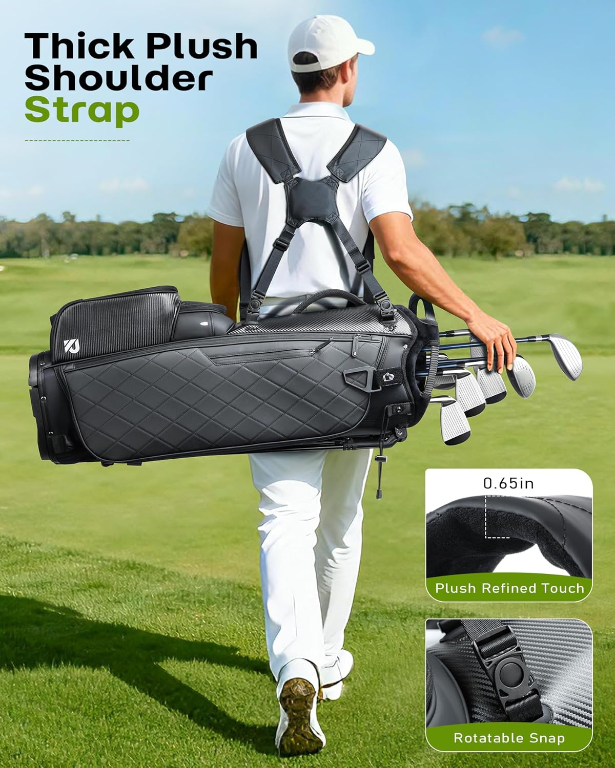 14 Way Golf Stand Bag, Full Length Dividers PU Leather Golf Bag with Plush Top for Men/Women, Waterproof & Versatile Storage Golf Bag with Cooler, Rain Cover and Removable Straps