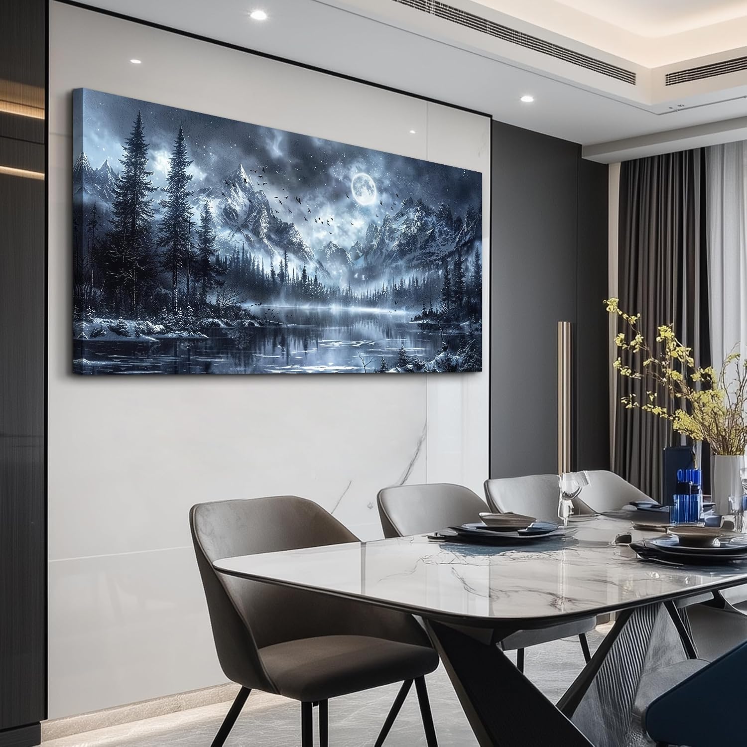 FUHAIHUA Large Canvas Wall Art For Living Room Wall Decor For Bedroom Office Decoration Black And White Wall Painting Forest Landscape Picture Hotel Artwork Poster Home Decor Ready to Hang 30X60 In