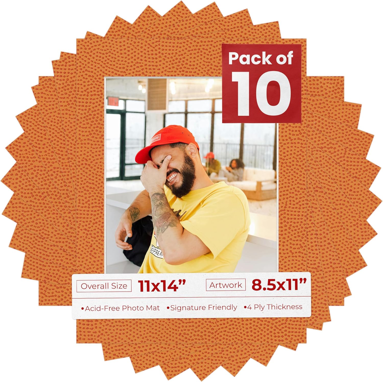 Poster Palooza Pack of TEN 11x14 Mats Bevel Cut for 8.5x11 Photos - Acid Free Basketball Texture Precut Matboards For Pictures, Photos, Framing - 4-ply Thickness