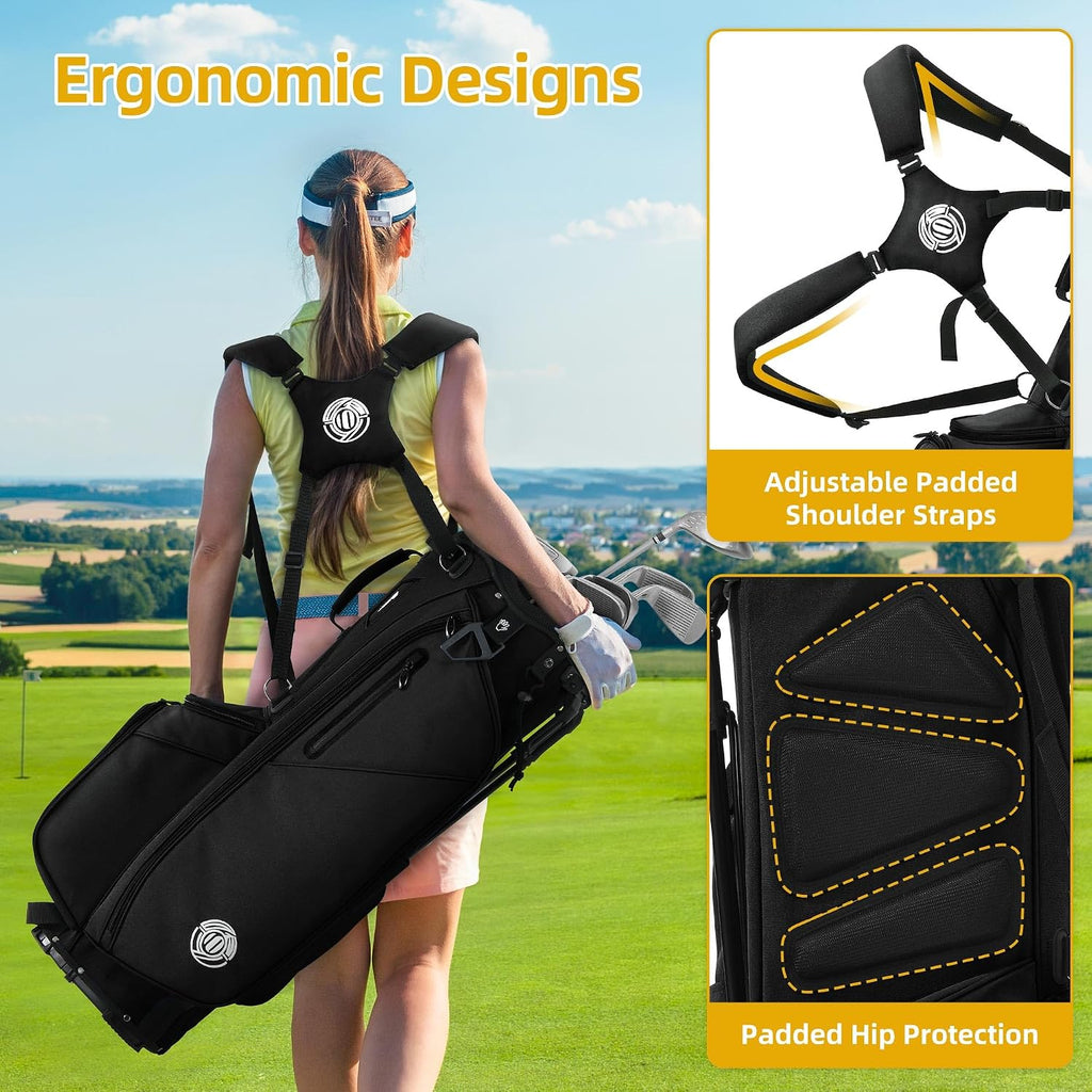 Golf Stand Bag 14 Way, Lightweight Golf Bags for Men Women with Stand, Padded Ergonomic Double Strap, Full Length Dividers, Multiple Pockets, Rain Hood