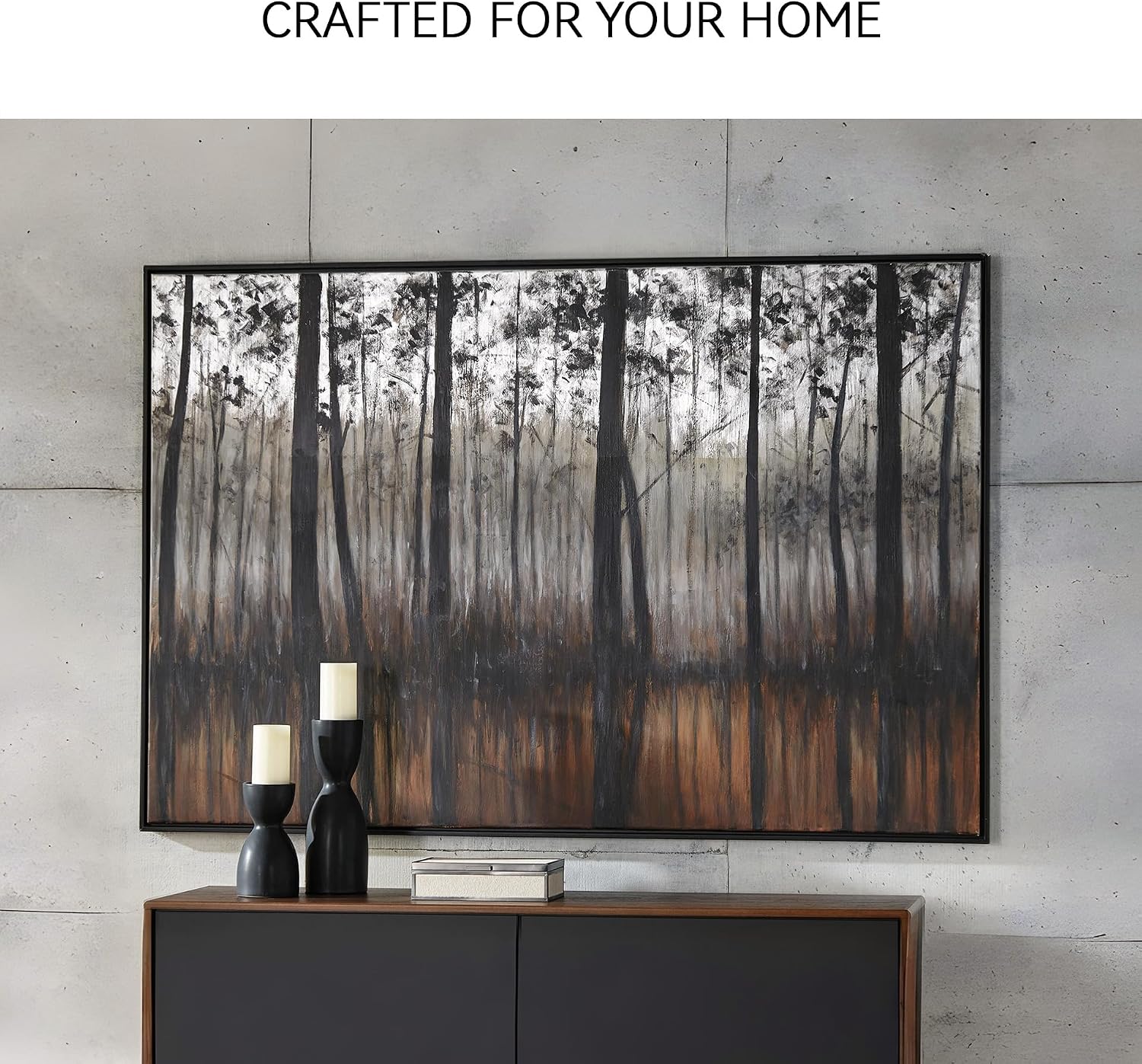 Signature Design by Ashley Philyra Dreary Forest Canvas Wall Art, 72 x 48, Black Orange Silver