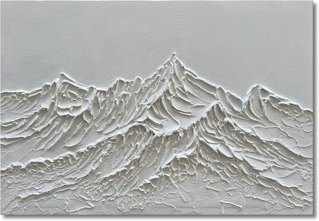NANKAI Art Hand-Painted Snow Mountain Landscape Oil Painting White Modern Abstract Canvas Art Mural Family Wall Art Deco 30x45 inches