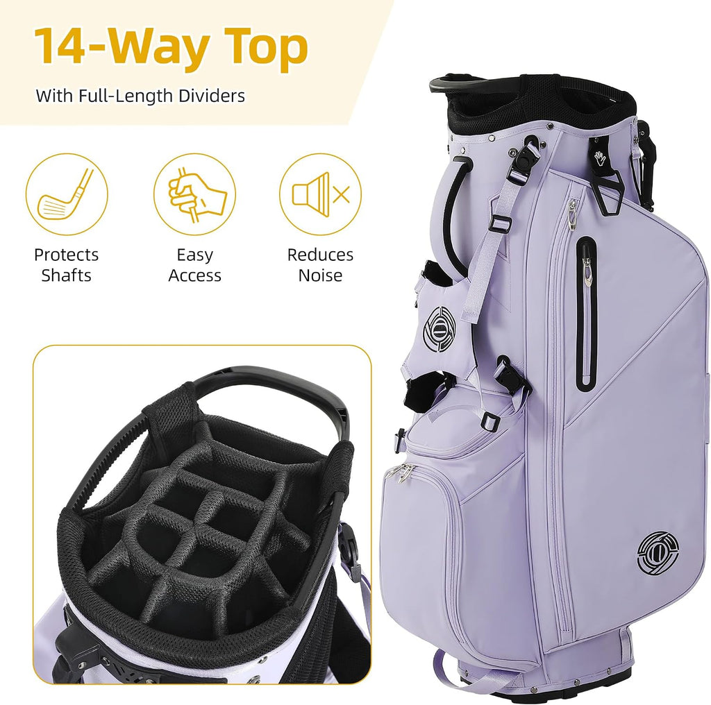 Golf Stand Bag 14 Way, Lightweight Golf Bags for Men Women with Stand, Padded Ergonomic Double Strap, Full Length Dividers, Multiple Pockets, Rain Hood