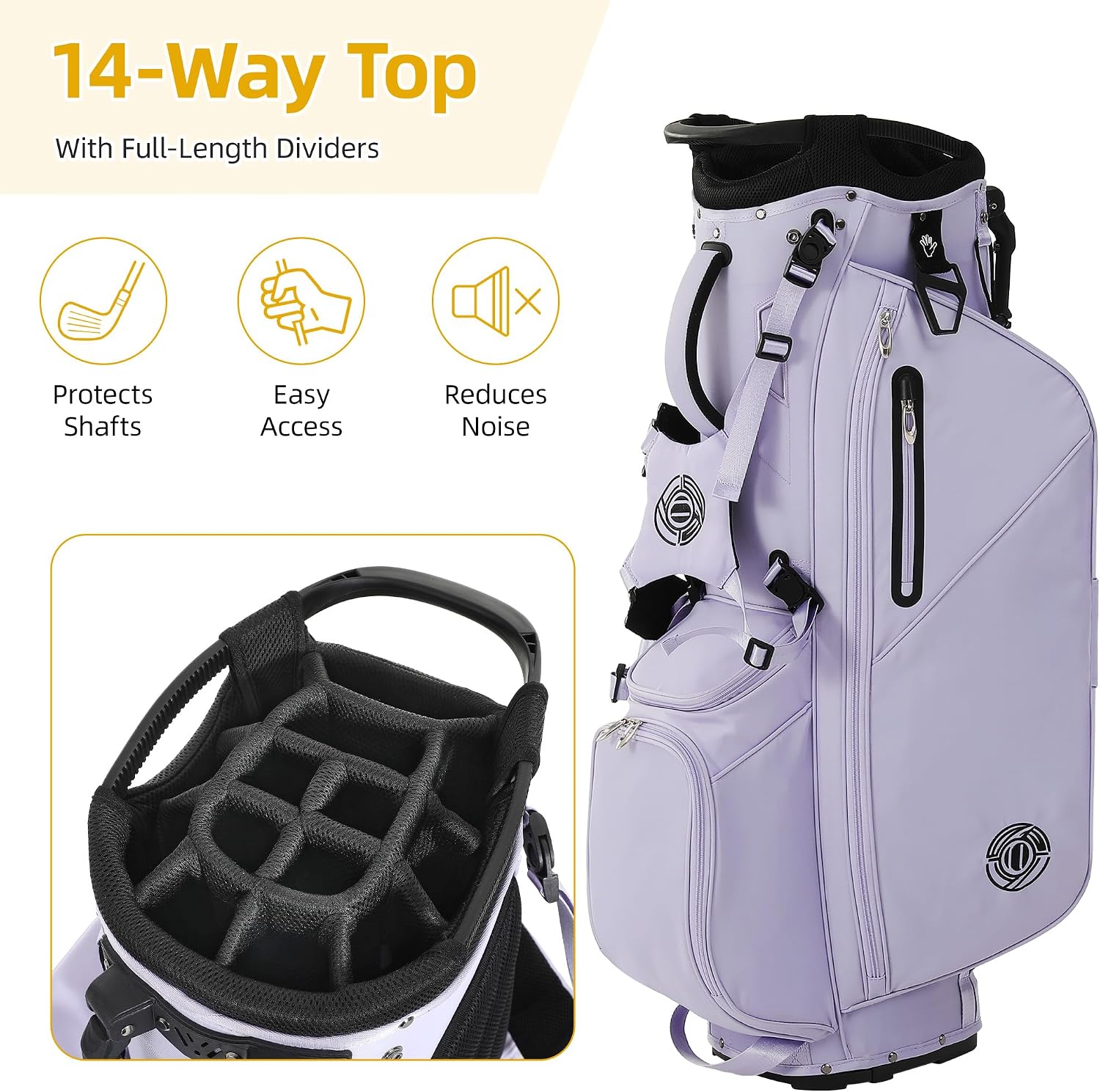 Golf Stand Bag 14 Way, Lightweight Golf Bags for Men Women with Stand, Padded Ergonomic Double Strap, Full Length Dividers, Multiple Pockets, Rain Hood