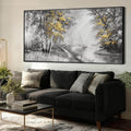 SOUGUAN Grey and Gold Canvas Wall Art Tree Wall Decor Modern Posters 32'x70' Large Decoration Living Room Pictures for Bedroom Office
