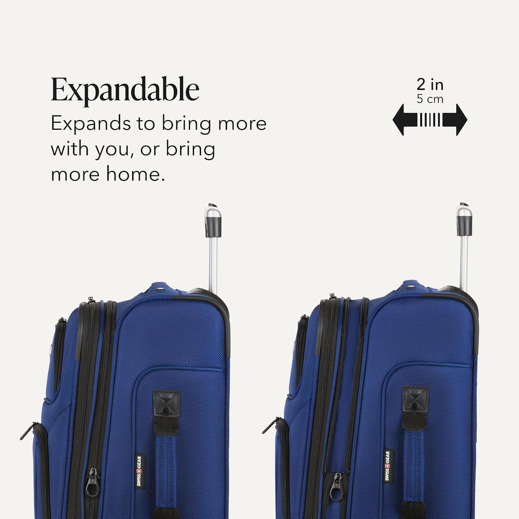 SWISSGEAR Sion Softside Expandable Spinner Luggage Durable Lightweight Travel Suitcase, Blue, Carry-On