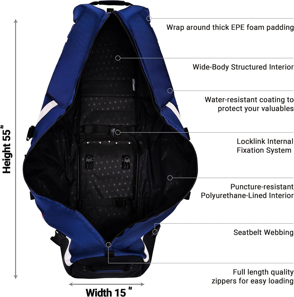 ASK ECHO Locklink StableRoller Golf Travel Bag with 4-Wheel Rolling System, Extendable Support Stand Legs
