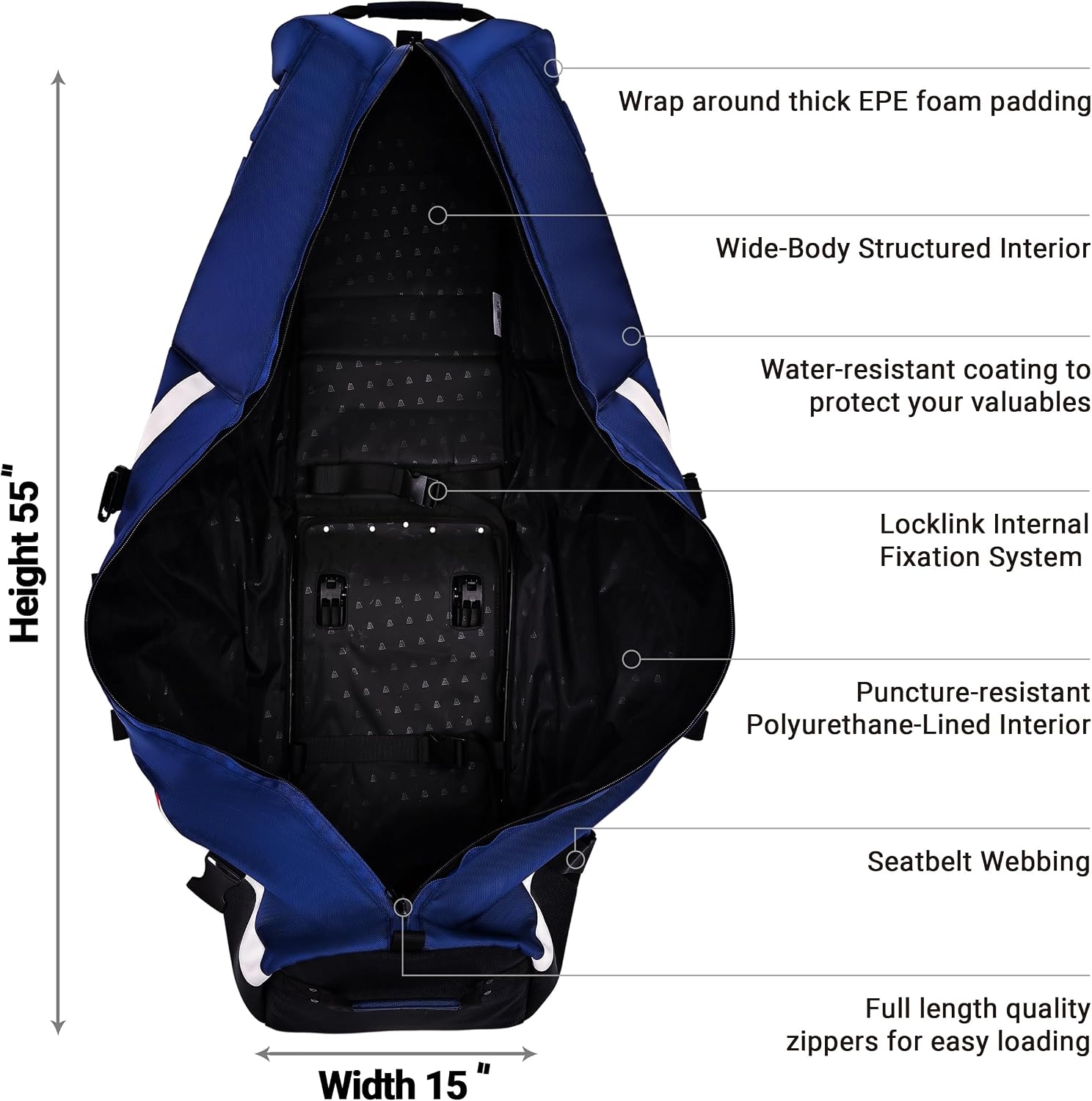 ASK ECHO Locklink StableRoller Golf Travel Bag with 4-Wheel Rolling System, Extendable Support Stand Legs