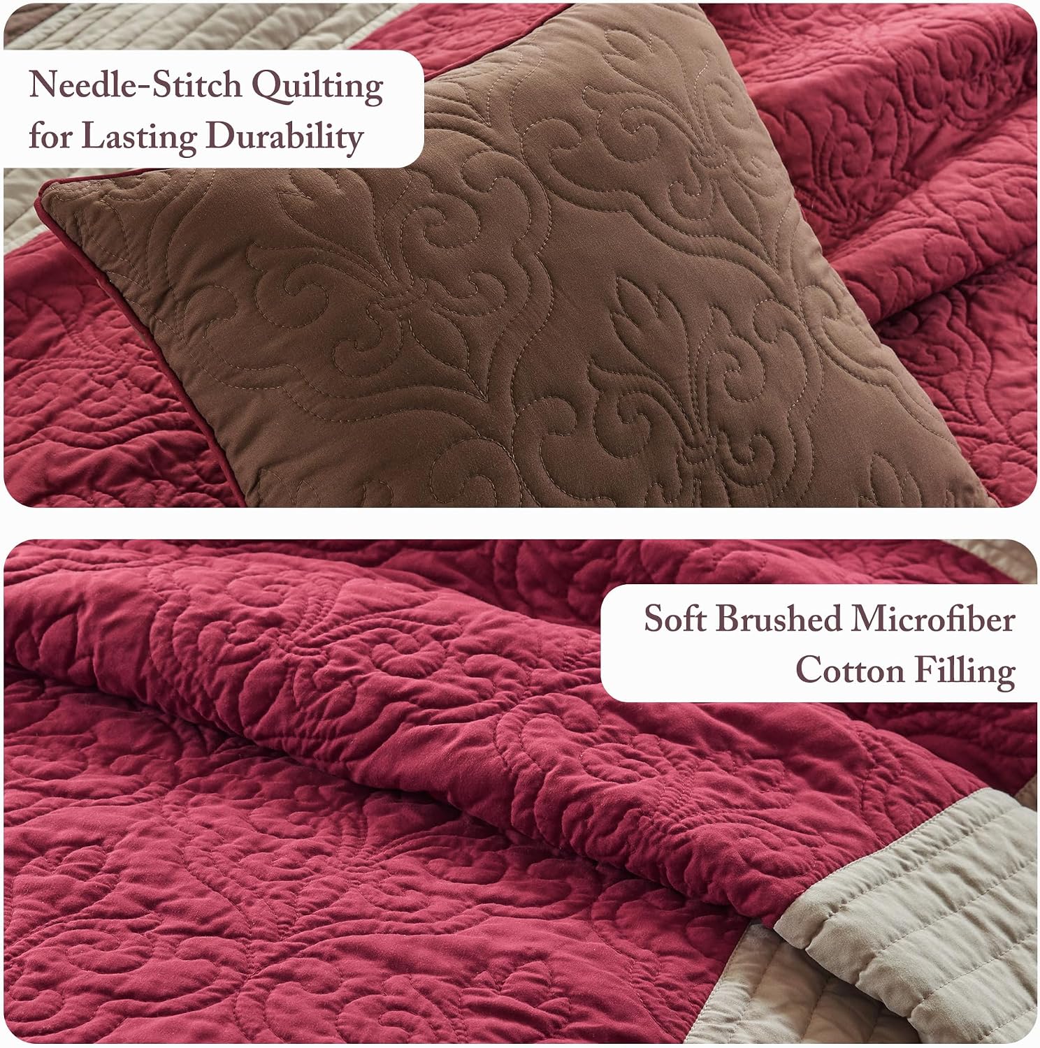 Madison Park Attingham Reversible Quilt Set - All Season Breathable Coverlet, Lightweight Cozy Bedding Layers, Matching Shams, Full/Queen(90'x90'), Red 7 Piece