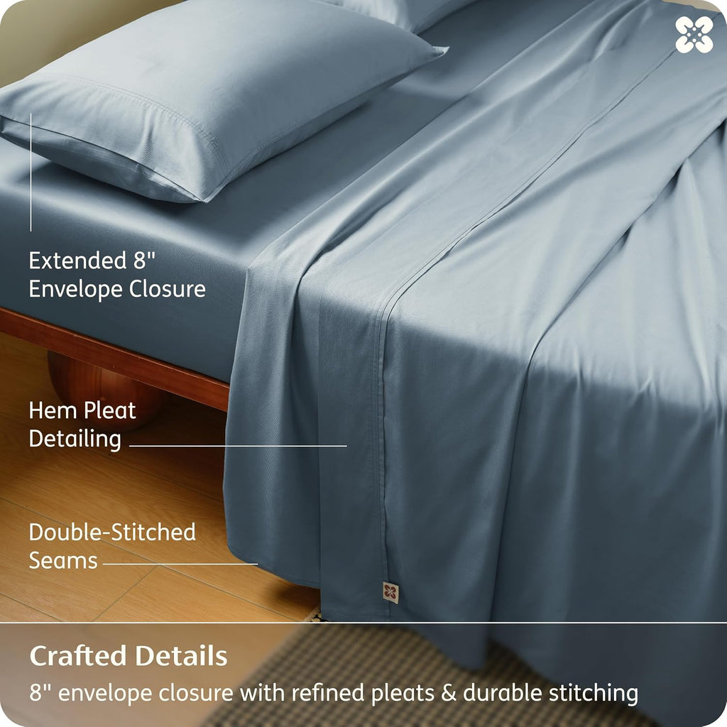 Bedsure Bamboo Viscose Cooling Sheets, Rayon Cotton Serene Blend, PureWoven, Breathable & Buttery Soft King Size Sheets Set, Deep Pocket Up to 18', Hotel Luxury Bedding for Hot Sleepers, Dusty Blue