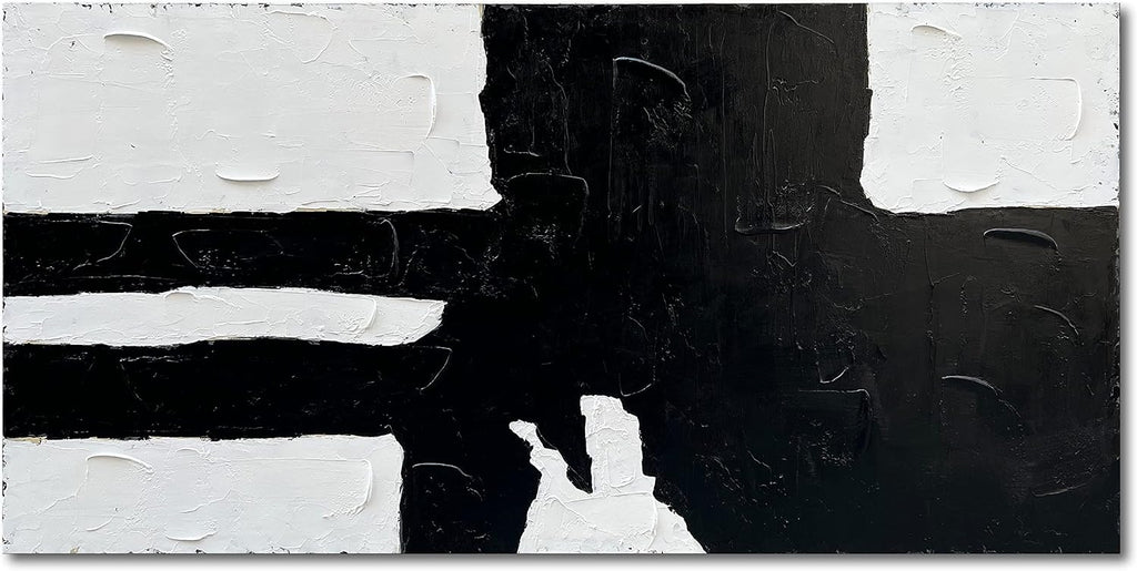 NANKAI Art Hand painted Minimalist style black and white art abstract wall decoration oil painting living room corridor office wall decoration art piece 24x48 inches