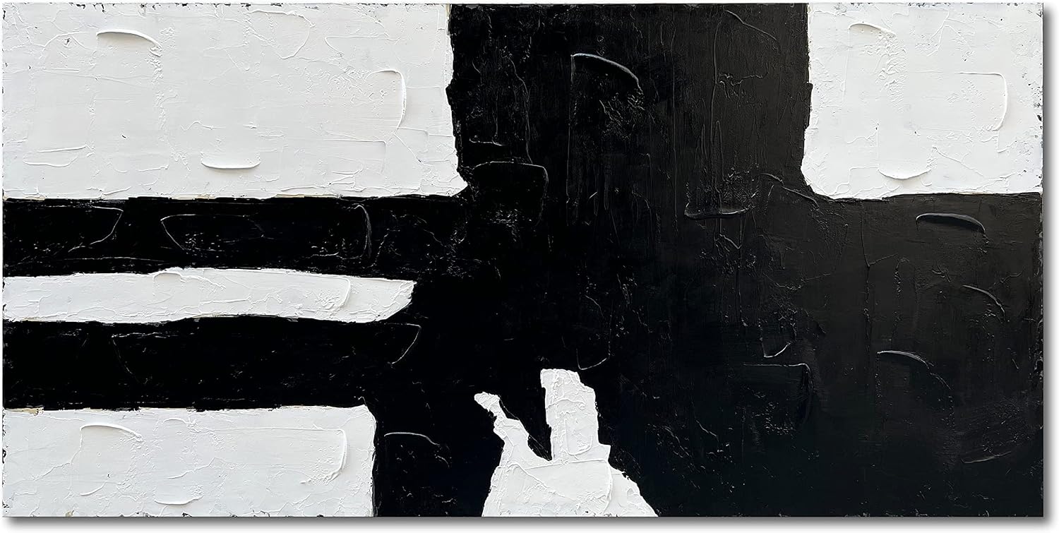 NANKAI Art Hand painted Minimalist style black and white art abstract wall decoration oil painting living room corridor office wall decoration art piece 24x48 inches