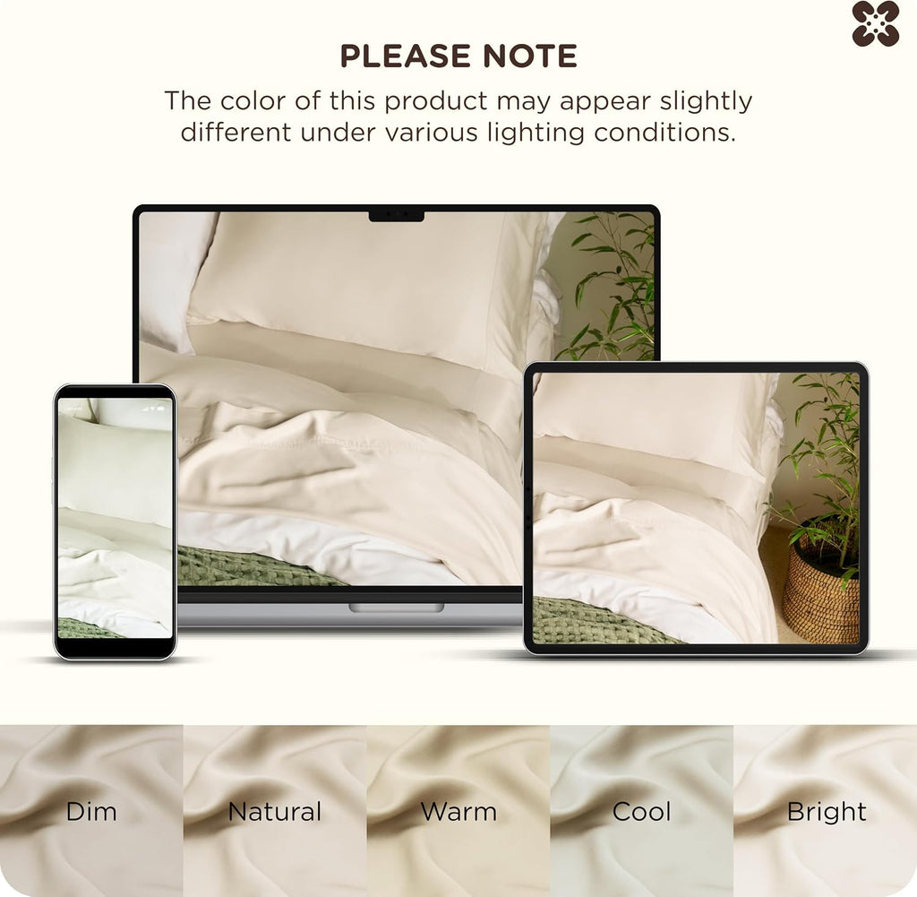 Bedsure 100% Organically Grown Bamboo Viscose King Size Sheets Set | Cooling Bedsheets for Hot Sleepers | Luxury Silky Soft | 18' Deep Pocket with Corner Straps | Oeko-Tex Certified [Beige]