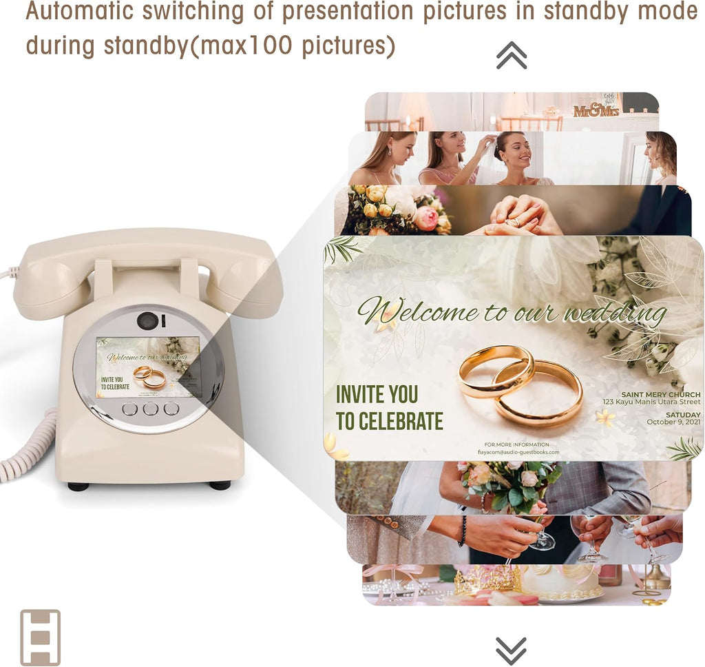 Video Audio Guest Book Wedding Phone,1080P HD Leave a Video Message Phone, Customized Video Messages, Ideal for a Variety of Memorable Party Occasions (White)