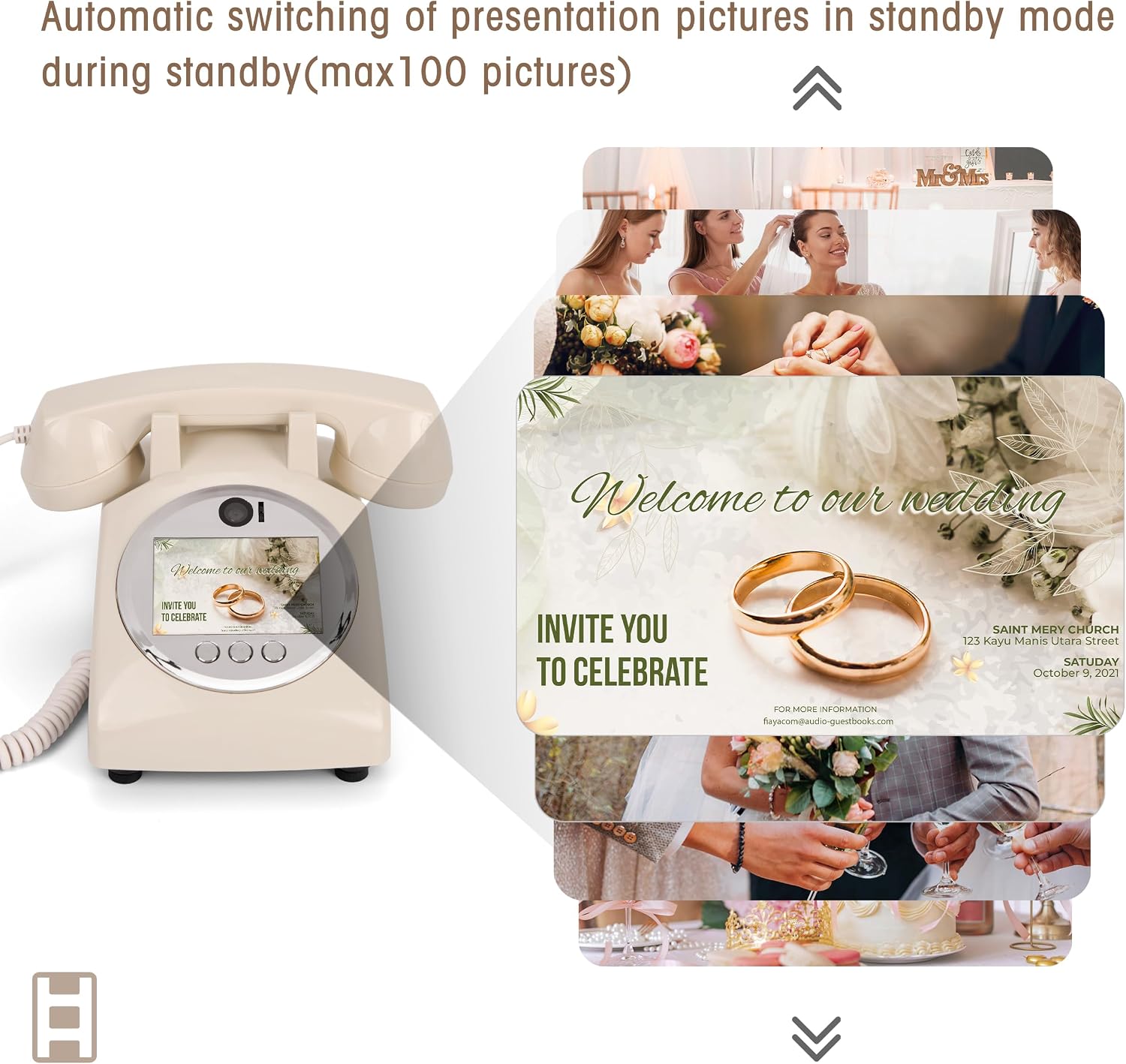 Video Audio Guest Book Wedding Phone,1080P HD Leave a Video Message Phone, Customized Video Messages, Ideal for a Variety of Memorable Party Occasions (White)