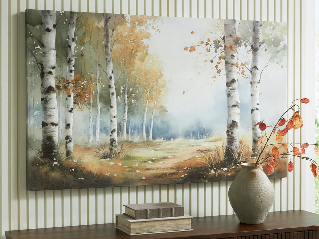 Signature Design by Ashley Leithan Classic Hand Painted Landscapse Wall Art 60 x 36 Inches, Light Brown & White