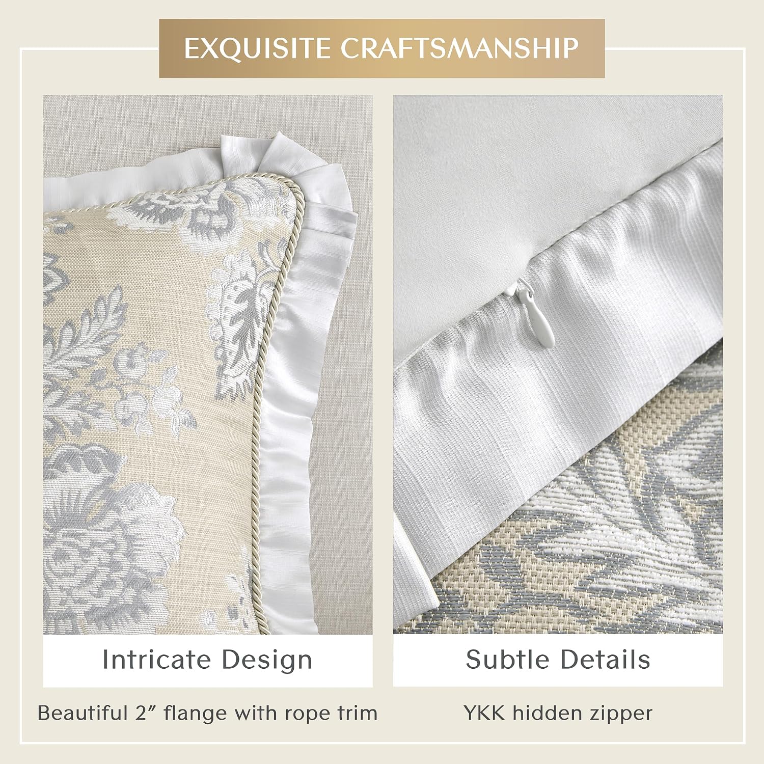 CROSCILL King Comforter Set, Luxe Chenille Jacquard Floral Medallion, Microfiber Twill Comforter for a King-Size Bed, Oversized Comforter King Bedding, 2 Shams & Bedskirt, Loretta, Beige 4 Piece