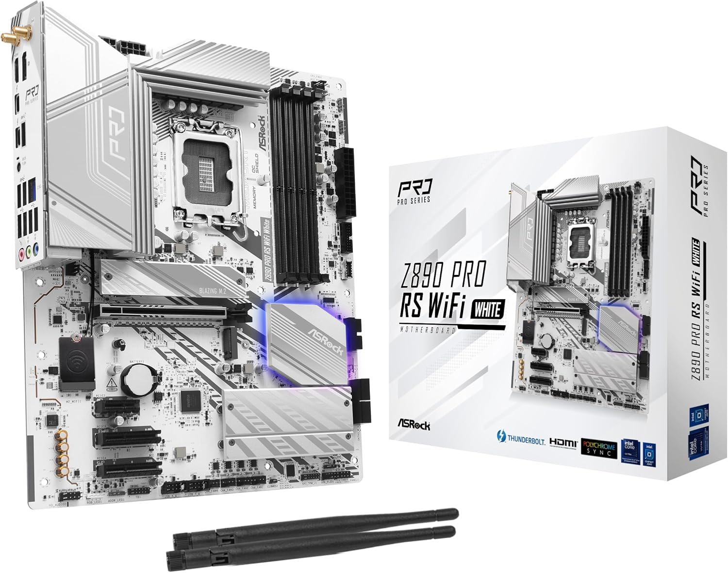 ASRock Z890 Pro RS WiFi 6E White Intel Core Ultra LGA1851 RL-ILM DDR5 8666 MHz 256 GB ATX Motherboard M.2