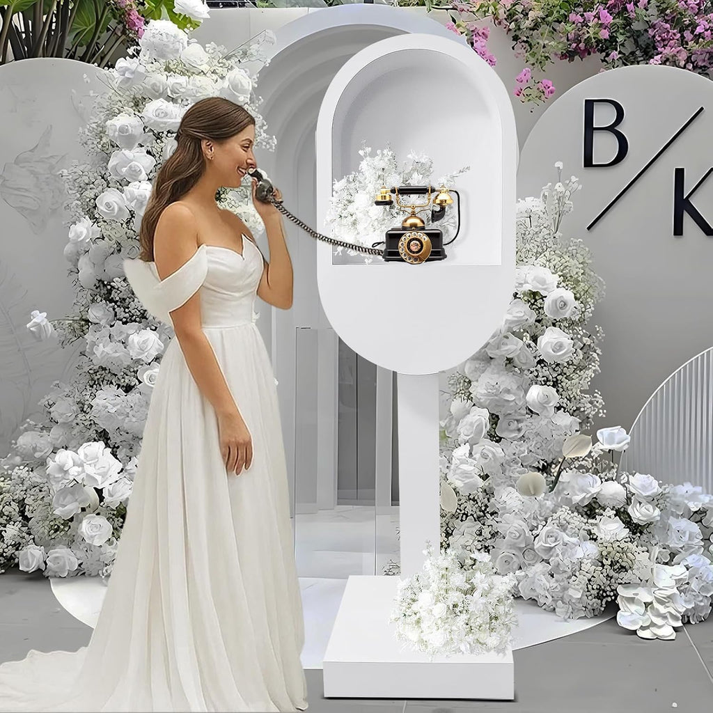 RDYMONKEY Audio Guest Book Stand Telephone Booth for Wedding Outdoor Party Leave a Message Video Decoration Phone Photo Booth Props Box Audio Guestbook Stand White Recording Table