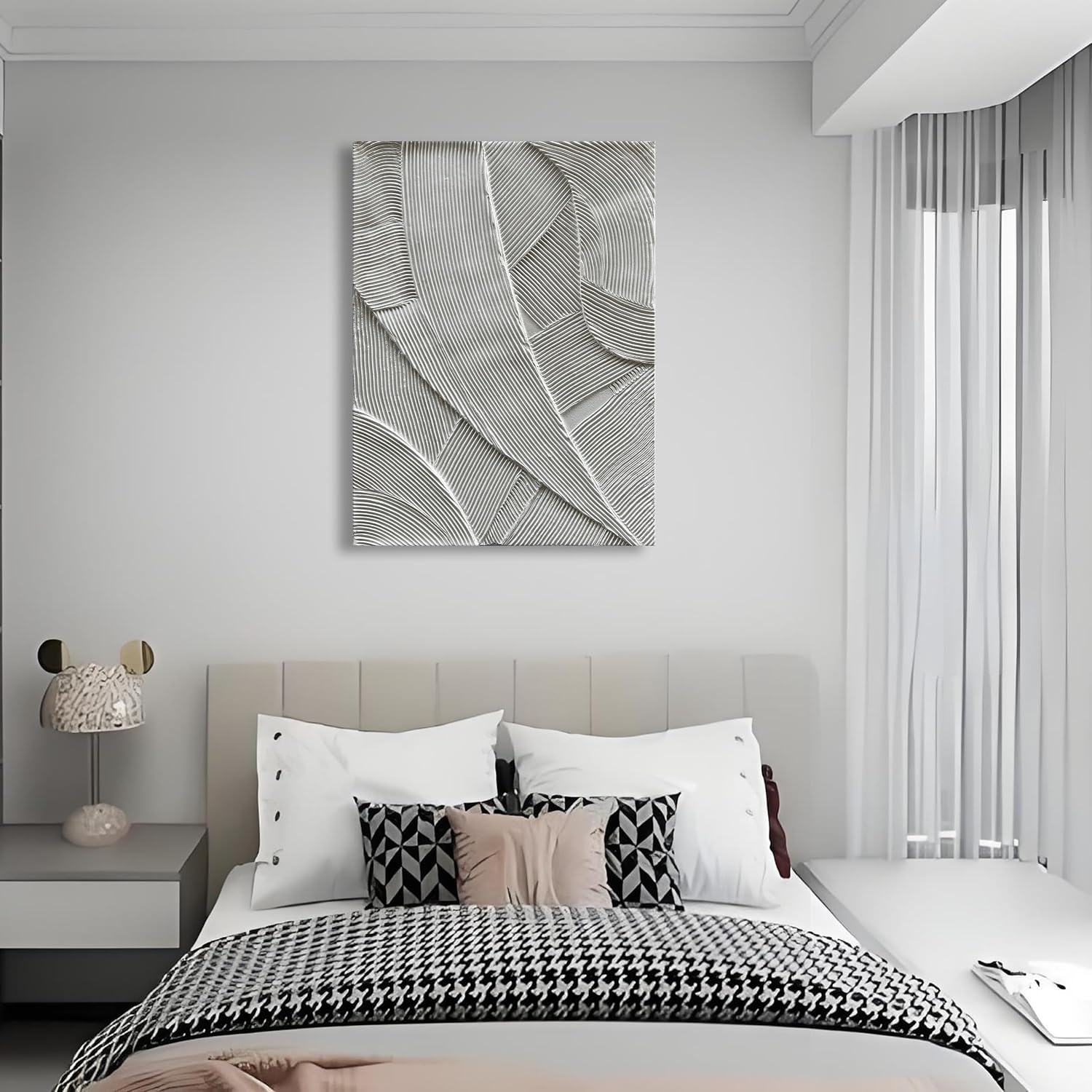 Art Hand Painted White Thick Texture Abstract Art Oil Painting Modern Canvas Wall Decoration 40x28 inches