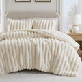 Madison Park Jasmine King Comforter Set, Luxurious Reversible Faux Fur Plush Ribbed Velvet Bedding, Fuzzy Thick Warm Winter Comforter, Super Soft Fluffy 3-Piece Set Ivory