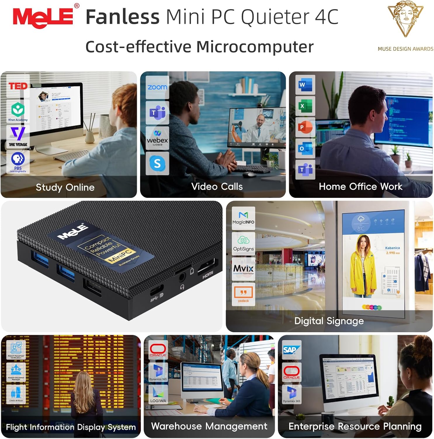 MeLE Mini PC Quieter 4C - 12th Gen N100, Fanless PC, 8GB Memory, 128GB Storage, 2.4/5G Wi-Fi, Full-Functional USB-C, 4K Triple Display Desktop on Home, Office, Education, Astrophotography