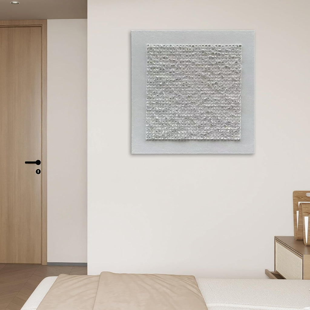 NANKAI Art 44x44 inches White Textured Abstract Painting, Contemporary Minimalist Style, Art Home Decor for Office Wall Decoration