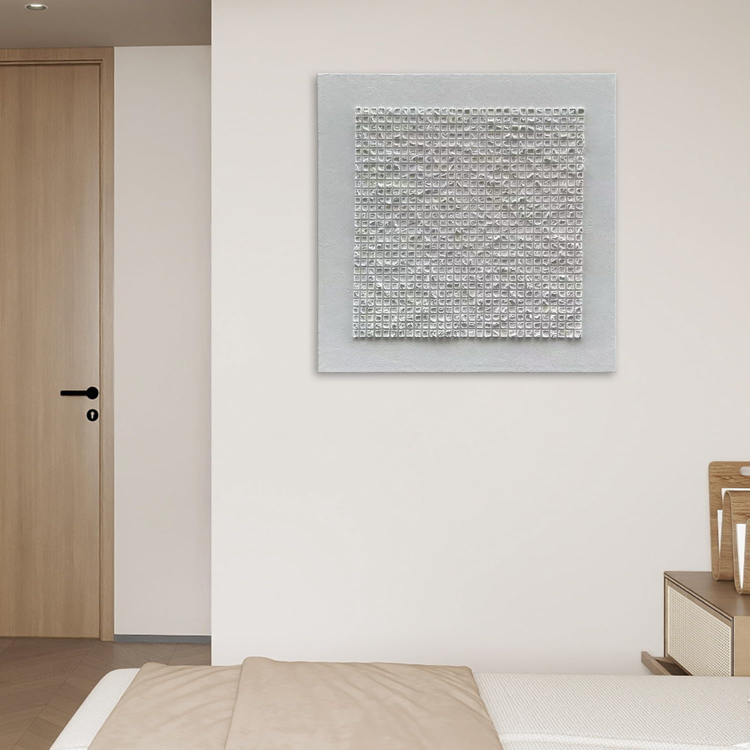 NANKAI Art 44x44 inches White Textured Abstract Painting, Contemporary Minimalist Style, Art Home Decor for Office Wall Decoration