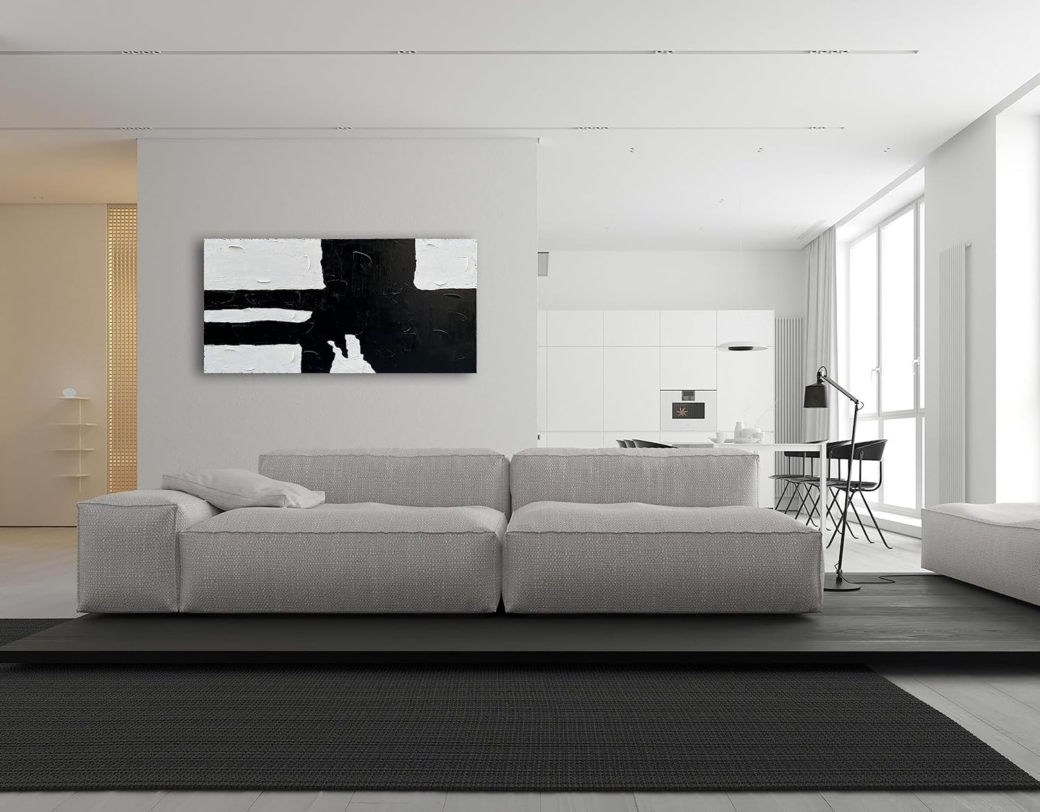 NANKAI Art Hand painted Minimalist style black and white art abstract wall decoration oil painting living room corridor office wall decoration art piece 24x48 inches