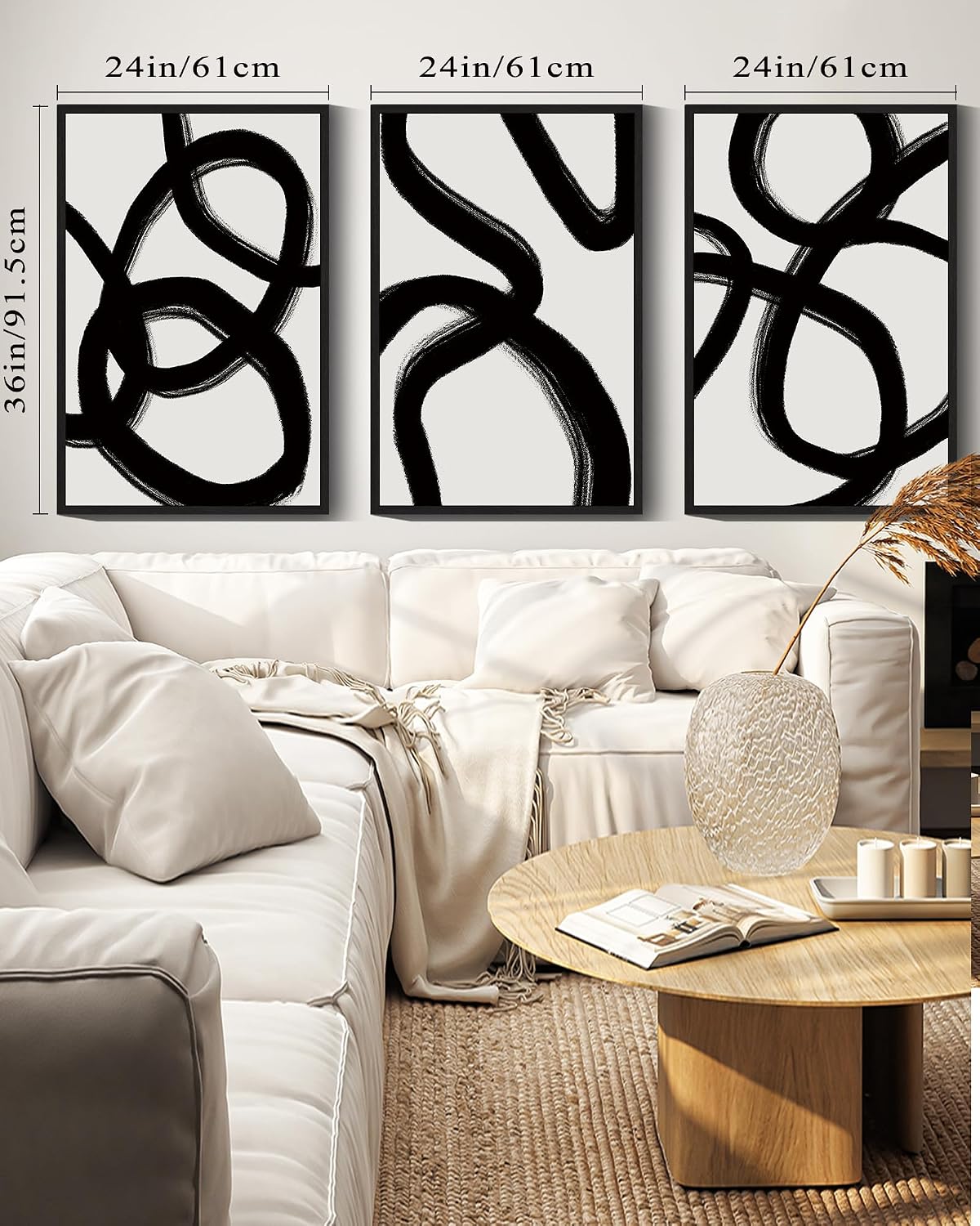 Drsoum Large 24x36in Black and Gray Abstract Framed Wall Art Decor Duotone Minimal Dark Brush Stroke Prints Shapes Illustrations Modern Art Decorative Ready To Hang - Black Framed