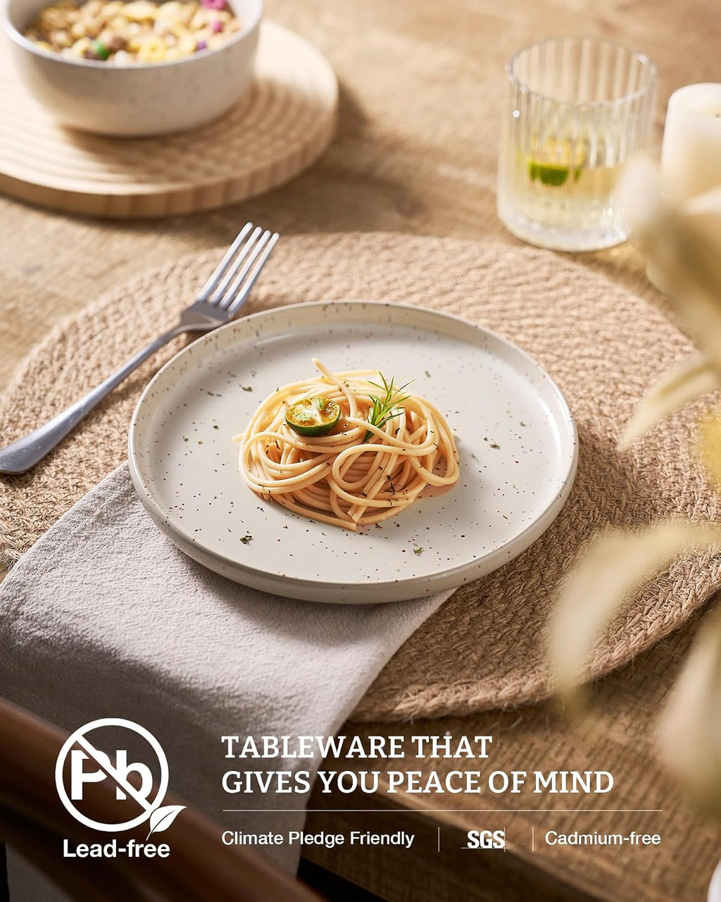 Famiware Meteor Plates and Bowls Sets, 18-Piece Stoneware Dinnerware Sets, Dishes Set for 6, Microwave and Dishwasher Safe Tableware, Creamy White
