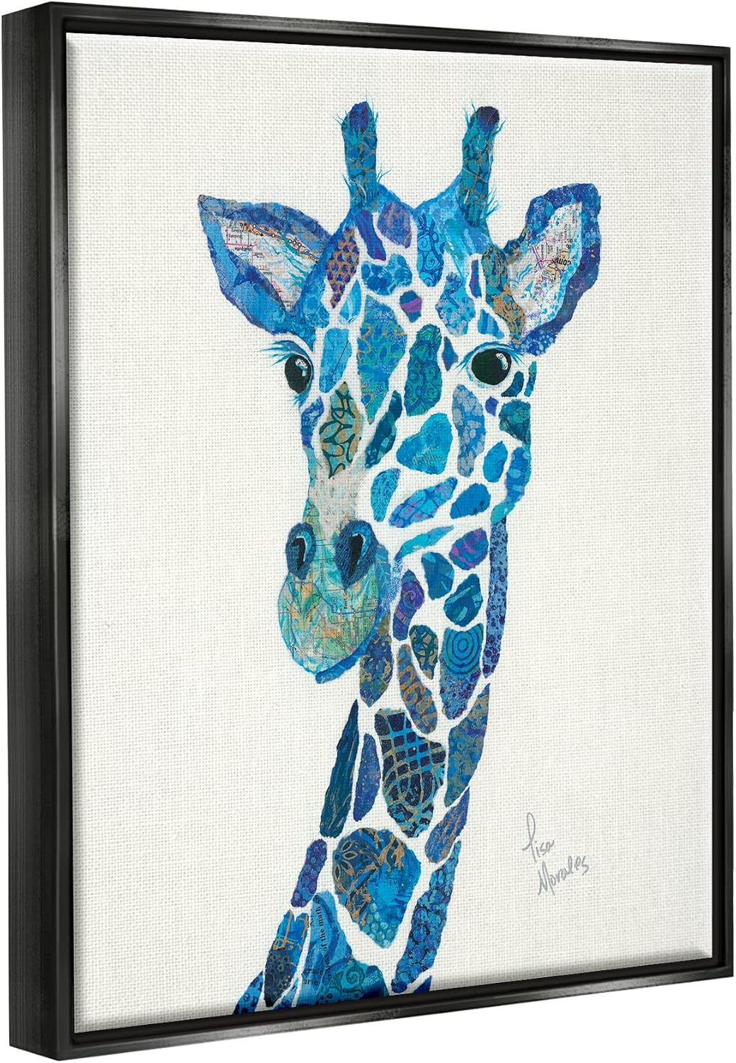 Stupell Industries Blue Giraffe Varied Collage Assortment Animal Painting Floating Framed Wall Art, Design By Lisa Morales