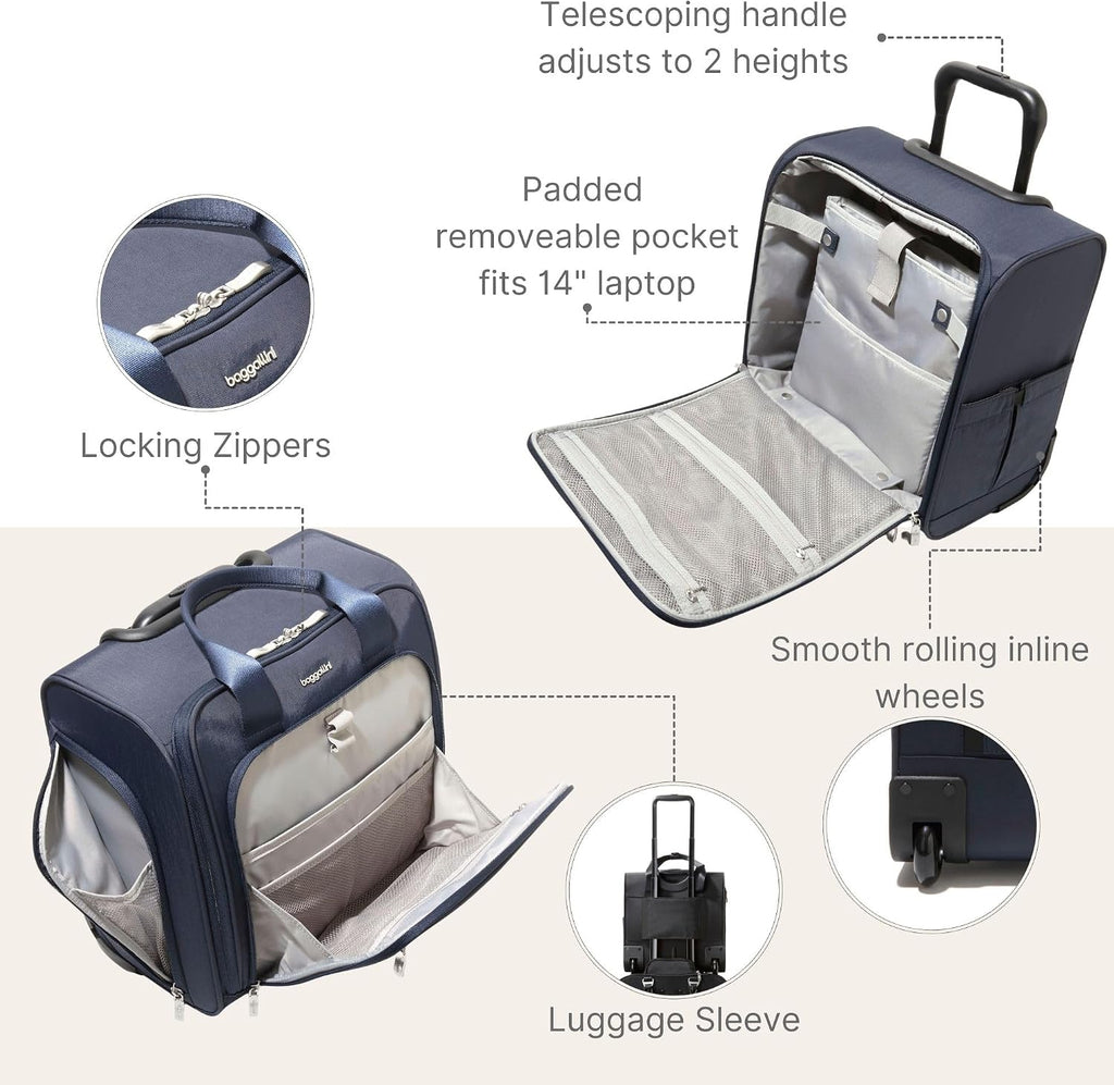 Baggallini 2 Wheel Underseater Carry-On - Lightweight Travel Weekender Luggage
