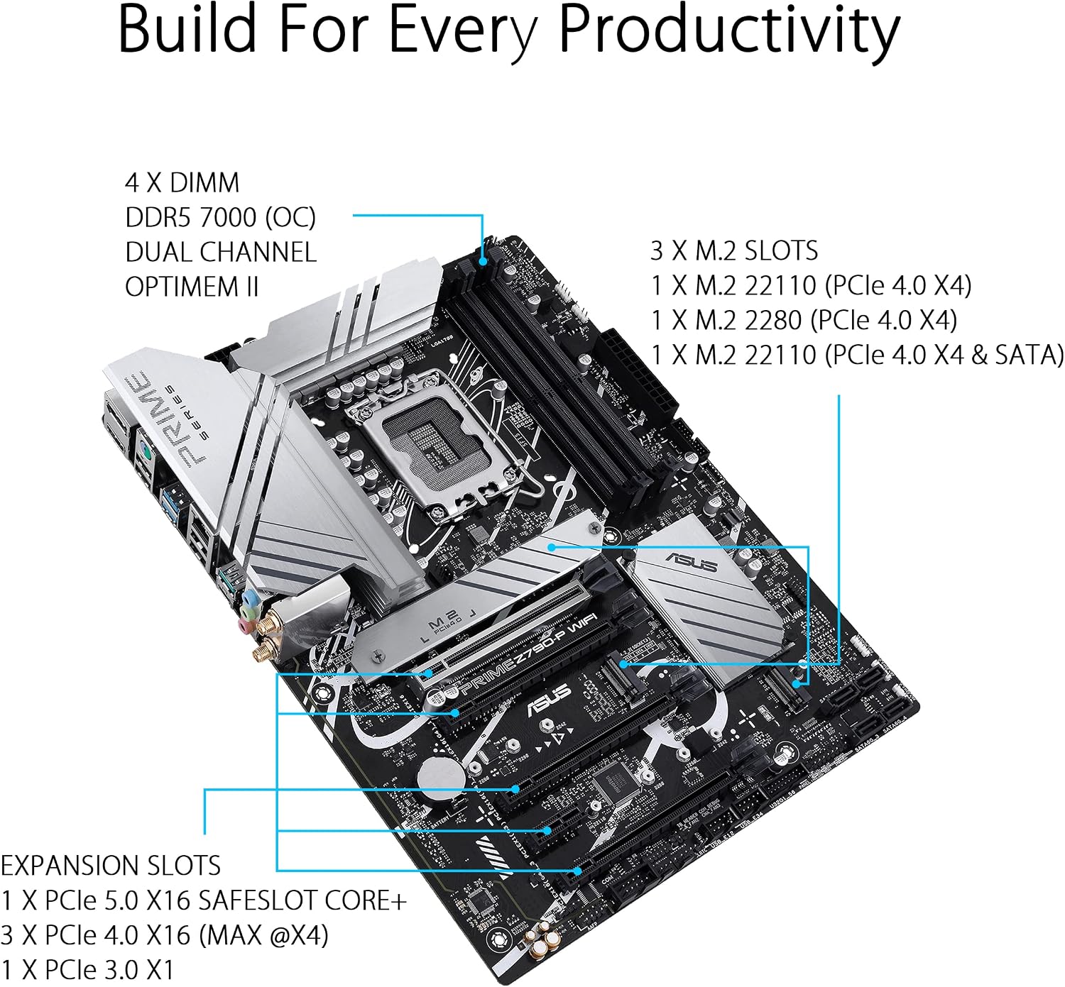 Asus Prime PRIME Z790-P WIFI Gaming Desktop Motherboard - Intel Z790 Chipset - Socket LGA-1700 - ATX - Core, Pentium Gold, Celeron Processor Supported - 128 GB DDR5 SDRAM Maximum RAM - DDR5-7200/PC5-5