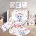 Terwex Personalized Baby Bedding Set, 5 Pcs Custom Name Bedding for Girls Boys - Nursery Bedding for Crib, Soft Toddler Bedding Sets for Infant Customized Gifts, Flower Elephant