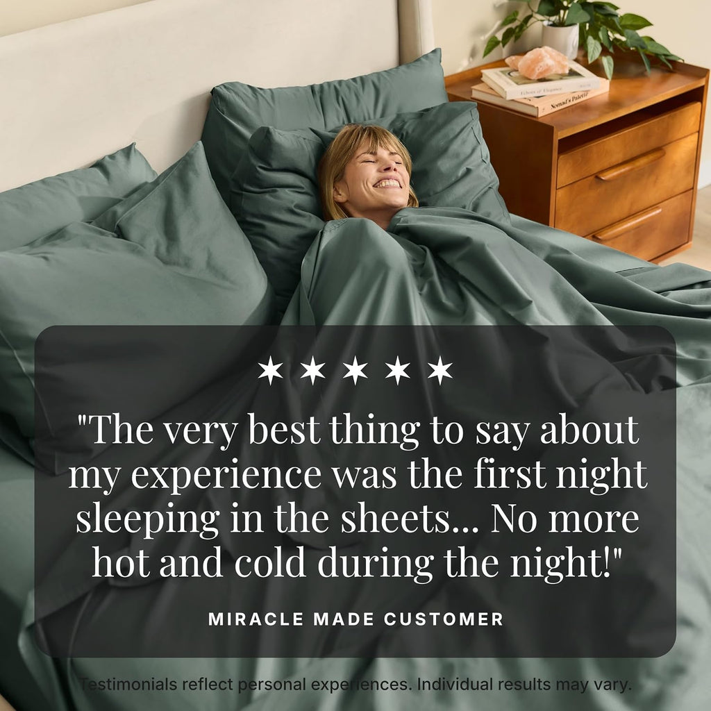 Miracle Made Breathable Cotton Bed Sheets, 4-Piece Set – Silver-Treated, Soft and Cool-to-the-Touch Lightweight Bedding Designed for Hot Sleepers – Queen Size, Sage Green