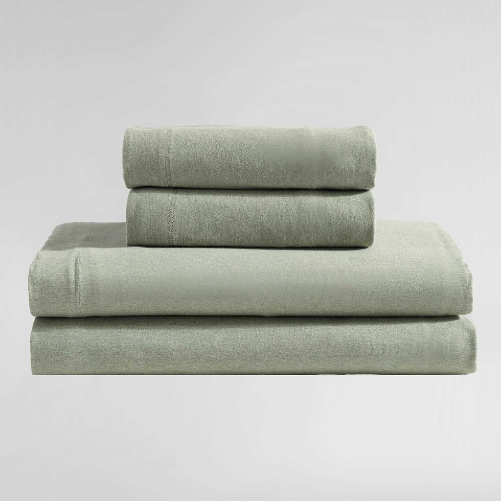 Calvin Klein - King Size Sheets Set, Naturally Soft Cotton-Blend Melange Jersey Bedding - Bed Sheets with Matching Pillowcases & Fitted Sheet (Modern Cotton Green)