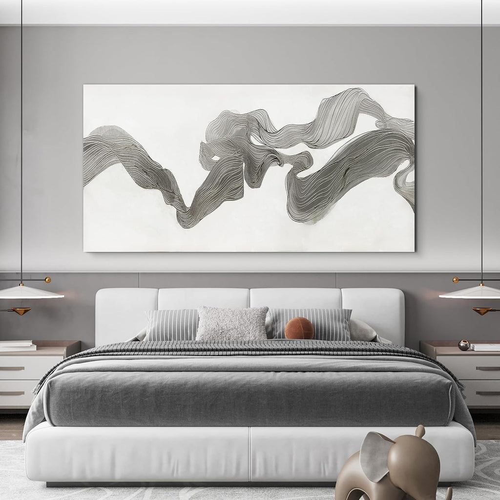 Abstract Wall Art Decor Large Modern Wall Art Decor Oversized Wall Art Pictures for Living Room Abstract Canvas Art Wall Decor Gray White Wall Art Prints Artwork for Walls Home Office Decor 29' X 58'